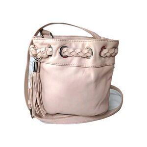 Michael Kors Leather Crossbody Bag SMALL Messenger Purse Pink Tan Tassel Braided